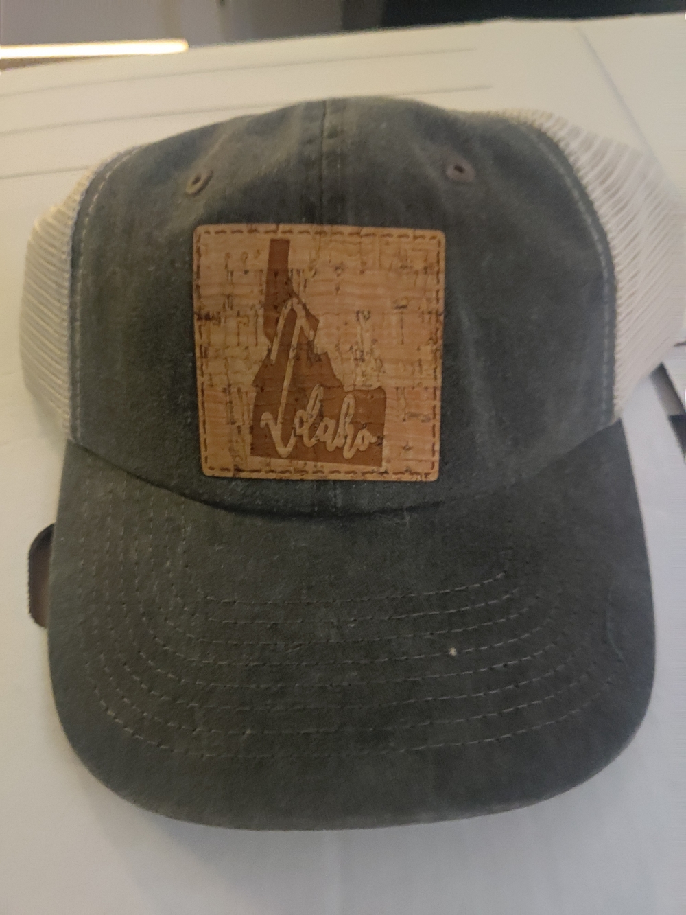 Source Unknown Green and White Trucker Hat with Cork Patch